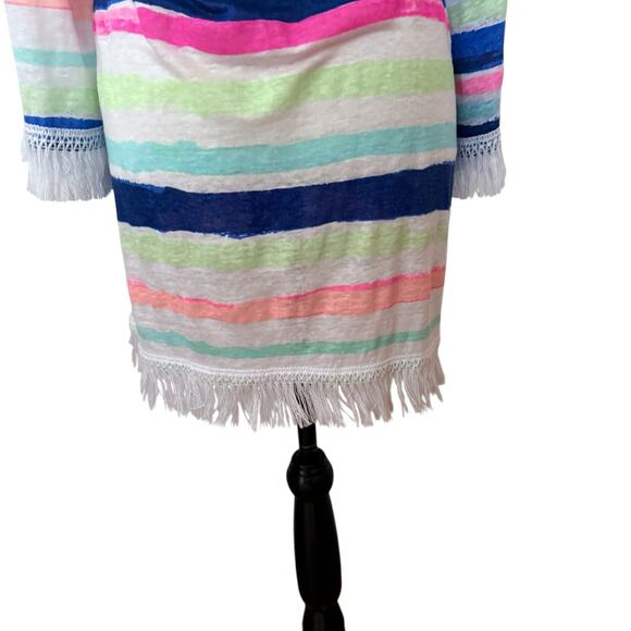 Lilly Pulitzer Striped Tassel Hem Bell Sleeve Swim Cover-Up Linen Tunic Dress M - Picture 16 of 16